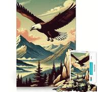 Puzzle de 1000 pièces Aigle à tête Blanche survolant Les Montagnes Jeu de logique et de réflexion Idée Cadeau de Noël (38x52cm)