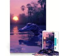 Puzzle de 1000 pièces Alligator Coucher de Soleil esthétique Jeu de mémoire Amusant Surface Lisse sans bavures Défi divertissant pour Les Loisirs (38x26cm)