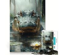 Puzzle de 1000 pièces Alligator dans Un Marais avec nénuphar (50x75cm) Un Jeu de réflexion Amusant et sans Espace,Un pour Les réunions de Famille