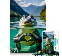 Puzzle de 1000 pièces Alligator Faisant Un cœur dans Le lac pour Adolescents Jeu cognitif et d'entraînement,sans Espace,Format Compact,idéal pour des Moments de Jeu en Famille (38x26cm)