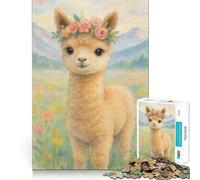 Puzzle de 1000 pièces Alpaga Aquarelle avec Couronne de Fleurs Jeu de réflexion Découpe de Haute précision Défi Amusant pour Passer Le Temps (38x26cm)