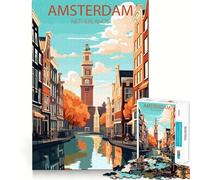 Puzzle de 1000 pièces Amsterdam Pays-Bas Découpe précise Art Casse-tête Cadeau Loisirs Amusant Décoration Murale de Noël (38x52cm)