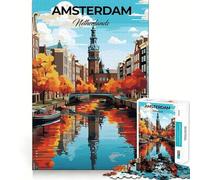 Puzzle de 1000 pièces Amsterdam Pays-Bas Jeu de logique et de réflexion Jeu de détente Cadeau Artistique de Noël (38x26cm)