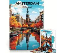 Puzzle de 1000 pièces Amsterdam Pays-Bas Jeu de logique et de réflexion Jeu de détente Cadeau Artistique de Noël (50x75cm)
