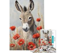 Puzzle de 1000 pièces Âne dans Les Coquelicots Jeu éducatif pour Adolescents Niveau de difficulté Difficile Chaque pièce est Unique Jouet (38x26cm)