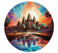Puzzle de 1000 pièces, Angkor Wat Cambodge Puzzles Ronds créatifs, pour Adultes et Enfants à partir de 12 Ans Puzzles en Carton Décoration d'intérieur。Taille ： 67,5x67,5 cm
