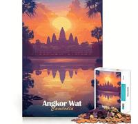 Puzzle de 1000 pièces Angkor Wat Coucher de Soleil Jeu de Concentration cérébrale Découpe Experte Artisanat Fascinant Passe-Temps captivant pour Les Moments de détente (50x75cm)