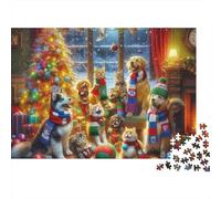 Puzzle de 1000 pièces « Animaux de Noël » : Chiens et Chats dans Un Sapin de Noël. Jeu éducatif pour Adultes. Décoration Magnifique. Stimulant. Anniversaire. Dimensions : 70 x 50 cm.
