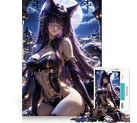 Puzzle de 1000 pièces Anime Cat Girl dans Night City pour Adolescents Jeu Amusant et sans Interstices Activité familiale Nocturne (38x26cm)