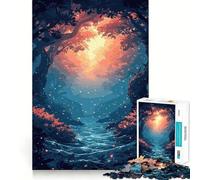 Puzzle de 1000 pièces Anime Forêt Rivière Coucher de Soleil,Jouet créatif et Stimulant,Assemblage Solide,sans pièces détachées,activité idéale pour Partager Un Moment privilégié en Famille (38x52cm)