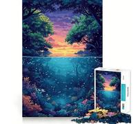 Puzzle de 1000 pièces Anime Forêt Rivière Lever de Soleil Adultes Entraînement Mental Amusant Pièces nettes et sans bavures Activité de Groupe réconfortante (50x75cm)