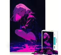 Puzzle de 1000 pièces Anime Girl Rose Néon Lueur Jeu de Concentration Découpe Experte Artisanat Fascinant pour Les Moments de détente (50x75cm)