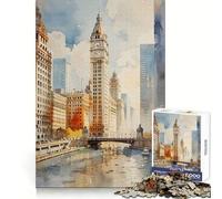 Puzzle de 1000 pièces Aquarelle Chicago River pour Adolescents Développe la pensée Critique Idée Cadeau Originale et Solide Cadeau de Noël Unique (50x75cm)