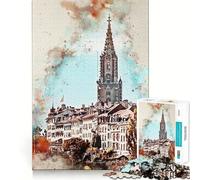 Puzzle de 1000 pièces - Aquarelle de Berne, bords propres, décor, jouet d'entraînement de réflexion, passe-temps facile, cadeau d'anniversaire (38 x 52 cm)