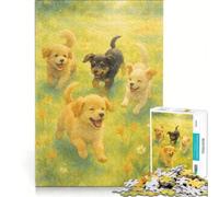 Puzzle de 1000 pièces Aquarelle représentant Quatre Chiots Jouant dans Un Champ Jeu Manuel pour entraîner Votre Cerveau et Vos Mains grâce à des pièces de Formes aléatoires Parfaitement emboîtables