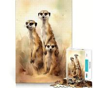 Puzzle de 1000 pièces Aquarelle Trois suricates pour Adolescents Un Jeu de logique et de réflexion Anti-Stress, aux découpes précises, Un Joli Cadeau 38x26cm