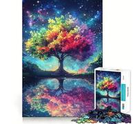 Puzzle de 1000 pièces Arbre Arc-en-Ciel Ciel Nocturne pour Adolescents Jeu de Puzzle Stimulant la réflexion, Jeu de Groupe, Art Assembler, Cadeau Classique (50x75cm)