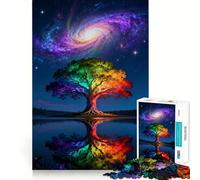 Puzzle de 1000 pièces Arbre Arc-en-Ciel et reflet de Galaxie pour Adolescents, Jeu de Puzzle Stimulant Le Cerveau, activité de Groupe, Cadeau Classique Assembler (38x52cm)