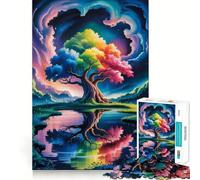 Puzzle de 1000 pièces Arbre Arc-en-Ciel reflété dans l'eau pour Adolescents, idéal pour améliorer sa mémoire, se détendre et créer Une œuvre d'art aux découpes nettes (38x52cm)