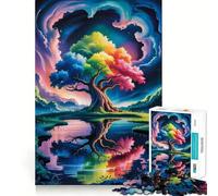 Puzzle de 1000 pièces Arbre Arc-en-Ciel reflété dans l'eau pour Adolescents, Jeu de logique Clair, Plaisir Lent, découpe Parfaite, Surprise d'anniversaire (50x75cm)