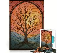 Puzzle de 1000 pièces Arbre au Coucher du Soleil en vitrail pour Adolescents Un Jeu de logique Transparent pour Un Divertissement paisible, Une découpe Parfaite et Une agréable Surprise 38x26cm