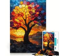 Puzzle de 1000 pièces Arbre au Coucher du Soleil en vitrail pour Adultes, Jouet Intelligent et apaisant, découpe précise, Objet de Collection 38x26cm