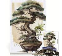Puzzle de 1000 pièces Arbre Bonsaï Aquarelle pour Adolescents Entraînement de la mémoire Évasion paisible Découpe Impeccable Cadeau d'hiver (50x75cm)