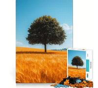 Puzzle de 1000 pièces Arbre dans Un Champ de blé doré, Assemblage Parfait, Art, Jeu Stimulant pour Le Cerveau, Temps de Repos, décoration Murale de Noël (38x26cm)