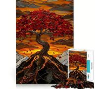 Puzzle de 1000 pièces Arbre d'automne en vitrail pour Adultes, Jeu de réflexion apaisant, Bords précis, 38x52cm
