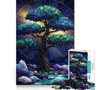 Puzzle de 1000 pièces Arbre de Minuit en Vitrail pour Adolescents, idéal pour développer la mémoire, Jeu d'intérieur, découpe Fine, Père Noël, Cadeau 38x52cm