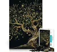 Puzzle de 1000 pièces Arbre de Vie doré étoilé pour Adolescents Un Jeu Stimulant pour Le Cerveau, Un Moment de détente et Une œuvre d'art aux découpes précises 38x26cm