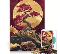 Puzzle de 1000 pièces Arbre en Fleurs de Cerisier sur Montagne Bourgogne Art Kintsugi Bord Lisse Jeu créatif Jouet D'ambiance Cadeau d'anniversaire Amusant (38x26cm)