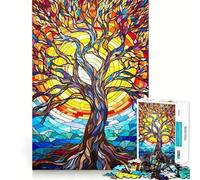 Puzzle de 1000 pièces Arbre en vitrail pour Adolescents Jeu de réflexion Stimulant et Relaxant Découpe précise Décoration Artistique 50x75cm