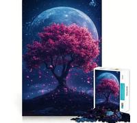 Puzzle de 1000 pièces Arbre Sakura Cosmique Rose pour Adolescents Améliore la mémoire Loisirs faciles Découpe Ferme Décoration Murale (38x52cm)