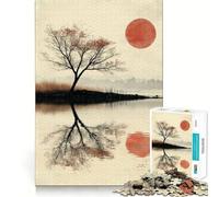 Puzzle de 1000 pièces Arbre Silhouette et Soleil Rouge pour Adolescents, Jeu de logique Claire, Passe-Temps Calme, découpe Parfaite, Cadeau Classique 38x52cm