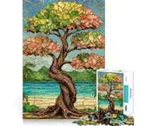 Puzzle de 1000 pièces Arbre Tropical en Verre Bords Nets Décoration Résolvez des problèmes Amusez-Vous et passez Un Bon Moment Décoration de Noël Cadeau (38x26cm)