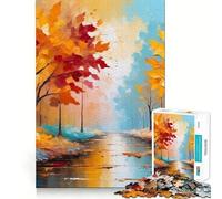Puzzle de 1000 pièces Arbres d'automne se reflétant dans l'eau Peinture Découpe précise Casse-tête Artistique Cadeau Loisirs et Divertissement Décoration Murale de Noël (38x26cm)