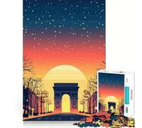 Puzzle de 1000 pièces Arc de Triomphe au Coucher du Soleil Découpe précise Jeu Stimulant pour Le Cerveau Loisirs et Divertissement Décoration de Noël Cadeau (38x52cm)
