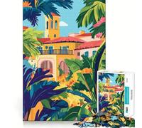 Puzzle de 1000 pièces,Architecture espagnole de Floride,Art Minimaliste,précision articulaire,Jeu d'esprit Amusant et Stimulant,pièce de Noël (38x52cm)
