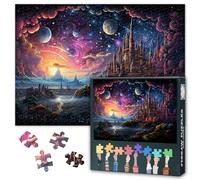 Puzzle de 1000 pièces - Art de paysage fantastique avec châteaux flottants majestueux - Ciel au clair de lune - Scène de conte de fées mystique - Puzzle en papier de qualité supérieure pour adultes et
