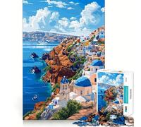 Puzzle de 1000 pièces Art Grec de Santorin Jeu rétro sans Couture Activité intellectuelle Activité paisible Cadeau d'anniversaire Amusant (50x75cm)