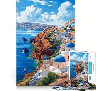 Puzzle de 1000 pièces Art Grec de Santorin Style rétro Pièces aux Contours Nets Jeu de réflexion Moment de Calme et de Divertissement Décoration de Noël (38x26cm)