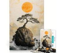 Puzzle de 1000 pièces Art Japonais Traditionnel représentant Un bonsaï Solitaire sur Une Falaise Décoration soignée Jeu de réflexion Amusant et Facile Idée Cadeau pour Noël (38x52cm)
