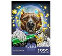 Puzzle De 1000 Pièces Astronaut Pit Bull Dog Puzzles pour Adultes pour S'amuser en Famille Cadeaux D'interaction Parent-Enfant pour Les Amis Et La Famille 38x26cm/1000pcs