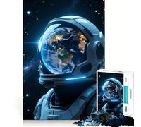 Puzzle de 1000 pièces Astronaute avec reflet de la Terre Jeu d'articulations faciles à Manipuler,détente et Divertissement,Cadeau d'anniversaire Amusant (50x75cm)