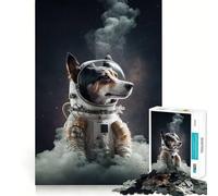 Puzzle de 1000 pièces Astronaute Chien Découpe précise Art Stimulant Le Cerveau Jeu de Loisirs Amusant Décoration de Noël Cadeau (38x52cm)