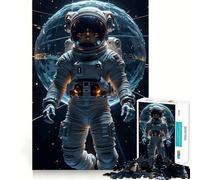 Puzzle de 1000 pièces Astronaute dans l'espace avec la Terre Découpe précise Jeu Stimulant pour Le Cerveau Loisirs Amusants Décoration de Noël Cadeau (38x26cm)