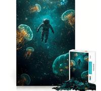 Puzzle de 1000 pièces Astronaute dans l'espace avec méduse Découpe Parfaite Activité ludique et Intelligente pour Un Moment de détente et de créativité Lors d'un Anniversaire (38x52cm)