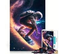 Puzzle de 1000 pièces Astronaute Espace Snowboard Découpe précise Art Stimulant Le Cerveau Jeu Loisirs Amusant Décoration de Noël Cadeau (38x52cm)