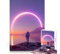 Puzzle de 1000 pièces « Astronaute et Anneau néon au Coucher du Soleil » pour Adolescents, Casse-tête, Loisirs, Plaisir, Cadenas Solide, Cadeau Festif (50x75cm)